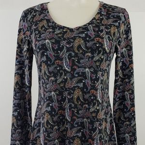 Mixfeer Top size Small Black Paisley Long Sleeve